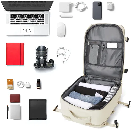 Miniatura 6 de coowoz Mochila de mano para mujeres y hombres, mochila de viaje aprobada por aerolíneas, mochila deportiva para laptop, A- Beige, Compacto