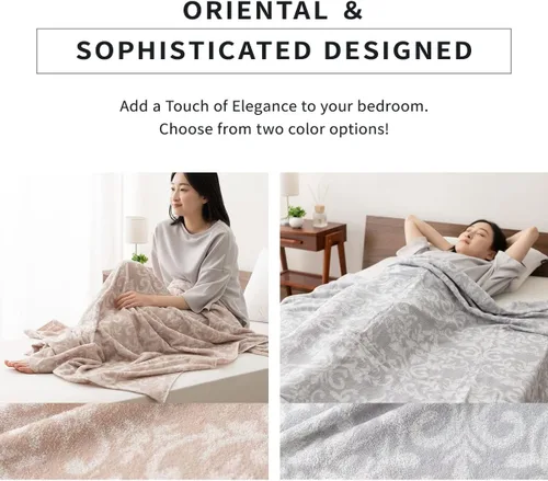 Miniatura 6 de EMOOR Toalla jacquard 100% algodón para cama y sofá, fabricada en Japón, tamaño individual japonés (55 x 75 pulgadas), azul y gris, agradable al