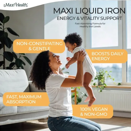 Miniatura 5 de Maxi Health Concentrado de hierro líquido de alta potencia, suplemento de hierro suave para mujeres, hombres y niños, sabor a bayas, acción rápida