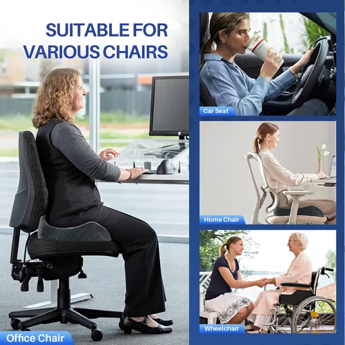 Miniatura 9 de Cojín de asiento de espuma viscoelástica extragrande para silla de oficina, para soporte de espalda, alivio de la ciática y el coxis, almohada