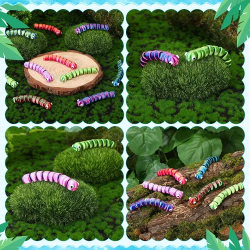 Miniatura 4 de 12 figuras de gusano impresas en 3D de animales, articuladas, flexibles, para aliviar el estrés, figuras de animales, decoración de escritorio