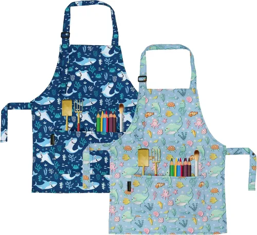 Miniatura 8 de Delantales de Cocina para Niños BeeGreen con Correa Ajustable Delantales de Cocina con Bolsillo Delantero para Niños Pequeños Pintura Hornear Artista