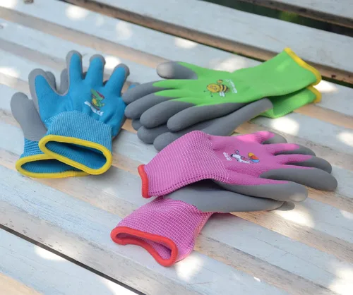 Miniatura 3 de KDK Guantes de jardinería para niños de 8 a 10 años, guantes de trabajo en el patio para niños, jóvenes, niñas, niños, guantes de goma de seguridad