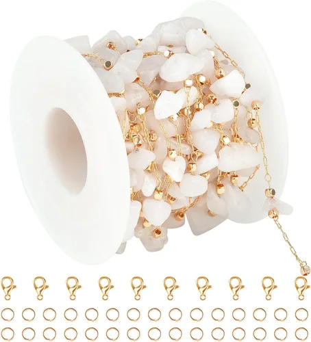 Miniatura 12 de KYUNHOO Cadenas de joyería de piedra natural de 16.4 pies a granel, cadenas de piedras irregulares negras para collares, tobilleras chapadas en oro