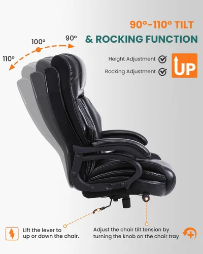 Miniatura 4 de BOSMILLER Silla de oficina grande y alta de 650 libras para personas pesadas con soporte lumbar ajustable, cómoda silla de oficina ejecutiva Negro