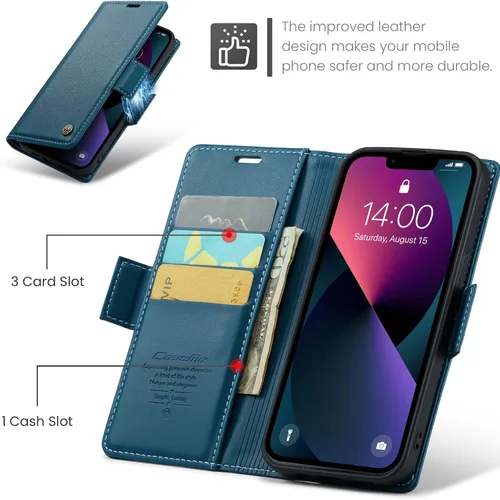 Miniatura 3 de Funda para iPhone 13, Funda Cartera de Cuero PU Premium con Tapa Plegable con [Bloqueo RFID][Portador de Tarjetas][Función de Soporte] Protección