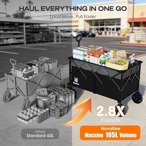 Miniatura 2 de Navatiee - Carro plegable con capacidad de 140L, carrito plegable de gran capacidad con ruedas silenciosas todo terreno, carrito de compras Negro