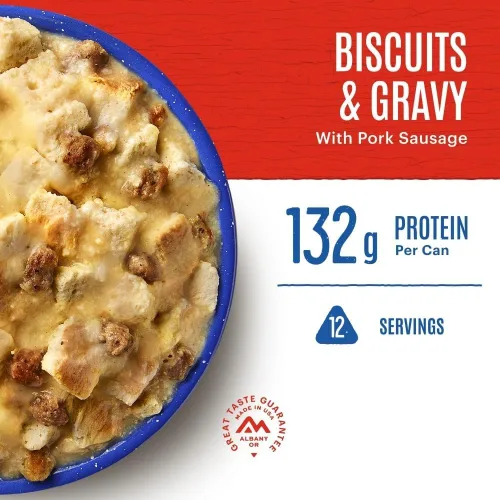 Miniatura 4 de Mountain House Galletas liofilizadas y salsa con salchicha de cerdo #10 lata – 72 porciones totales (6 latas, 12 porciones cada una) – Totalmente