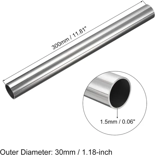 Miniatura 16 de uxcell Tubo de acero inoxidable 304, diámetro exterior de 34 mm x 1,5 mm de espesor de pared, 300 mm de longitud de tubería metálica para maquinaria