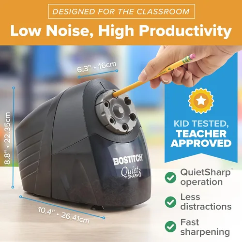Miniatura 5 de Bostitch Office QuietSharp - Sacapuntas eléctrico, resistente para uso en aula u oficina, selector de tamaño con 6 tamaños diferentes, color negro