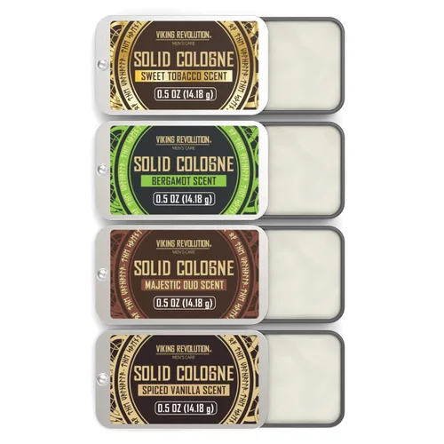 Viking Revolution Paquete de 4 colonias para hombre - 14.8 ml de perfume sólido con vainilla especiada, tabaco dulce, oud majestuoso, bergamota -