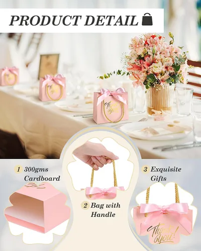 Miniatura 3 de EQOREIIN 30 bolsas de regalo de agradecimiento pequeñas con asas 5.5 x 2.4 x 4.7 pulgadas Mini bolsas de regalo rosas con lazo de cinta Bolsas