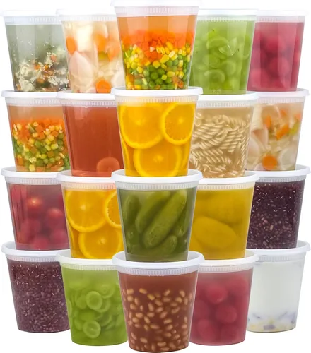 Miniatura 9 de Dealusy Juego de 50 recipientes deli de 8 onzas con tapas, cuencos de plástico para llevar a prueba de fugas sin BPA, recipientes de almacenamiento
