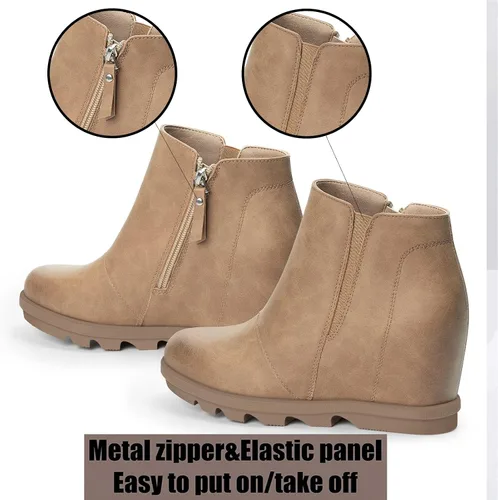 Miniatura 3 de Athlefit - Botines para mujer con tacón de cuña escondido para mujer, botas al tobillo