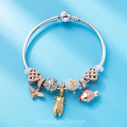 Miniatura 4 de Abalorios de oro rosa de plata esterlina para pulseras estilo Pandora - Cumpleañoscorazónala de ángelplumaestrella