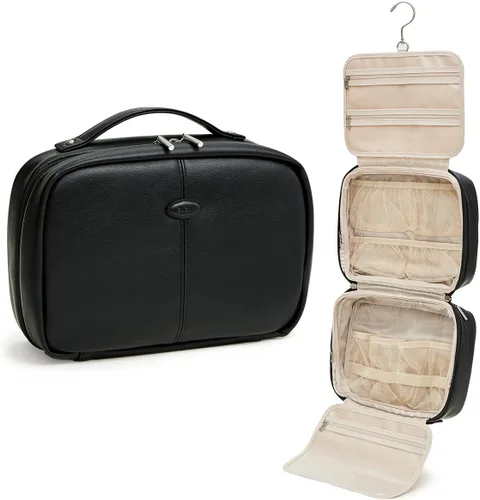 Miniatura 11 de EACHY Bolsa de Aseo Colgante de Viaje, Organizador de Maquillaje de Cuero PU con 4 Compartimentos Impermeable Tamaño Completo Artículos Esenciales