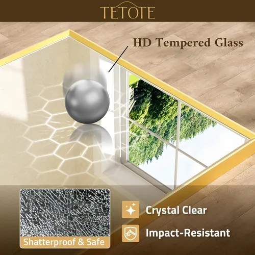 Miniatura 4 de TETOTE Espejo de Baño Dorado de 16" x 20" Latón Dorado Cepillado Rectangular con Marco Biselado Espejo de Tocador de Baño para Sobre el Lavabo