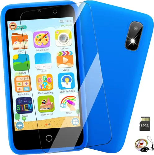 MINIBEAR Teléfono inteligente de juguete para niños, 3.97 pulgadas, juguetes de aprendizaje de doble cámara para niños, más de 201 juegos
