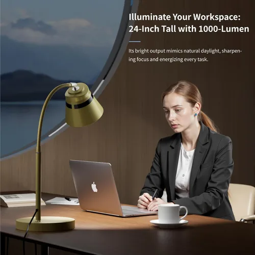 Miniatura 4 de AXX Lámpara de escritorio dorada, luz de mesa de 24 pulgadas para oficina en casa, dormitorio, dormitorio universitario, bombilla LED incluida, 1000