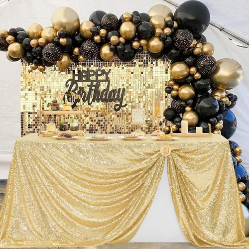 Miniatura 75 de Manteles redondos de lentejuelas negros para fiestas, de 121,9 cm, mantel redondo de purpurina ajustado, pequeño, lindo y dulce, para boda