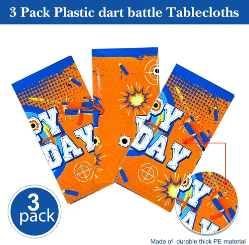 Miniatura 4 de Tatuo Mantel rectangular de plástico con temática de batalla de dardos, 3 piezas, con temática de juego de pistola, suministros para fiesta