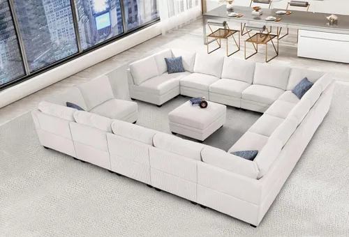 Miniatura 30 de Legend Vansen Sofá modular de gran tamaño, sofá en forma de U de 7 asientos con otomana, sofá de pana con asiento profundo, sofás seccionales Gris