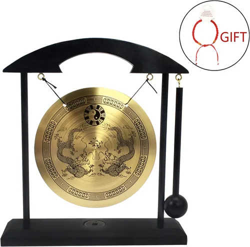 Miniatura 2 de Gong de escritorio de latón, arte zen, feng shui para la decoración de oficina en casa, práctica de meditación, incluye pulsera de cadena roja