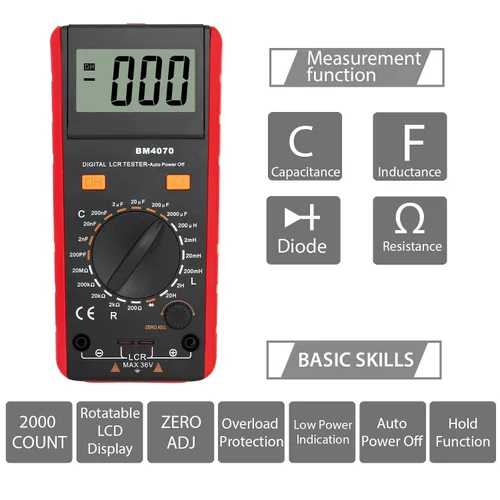 Miniatura 3 de CAMWAY LCR Medidor LCD Capacitancia Inductancia Probador Medidor de medición Autodescarga pF nF μF con pantalla de sobrerango