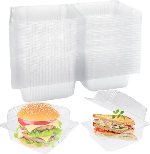OJYUDD Paquete de 200 Recipientes de Comida Cuadrados de Plástico Transparente con Bisagras, Recipientes Desechables Para Llevar con Tapas