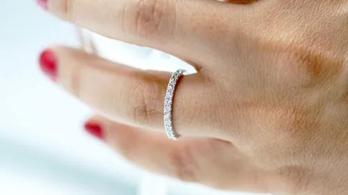 Miniatura 5 de Anillo de diamantes de oro blanco natural de 14 quilates para mujer, aniversario de boda, banda fina apilable de 12 quilates