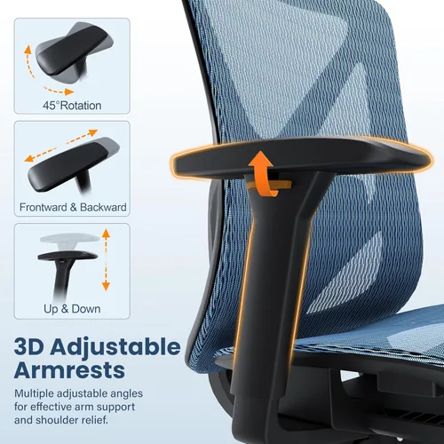 Miniatura 5 de Silla de oficina ergonómica, sillas de escritorio de malla para computadora con soporte lumbar ajustable, reposabrazos 3D, función de inclinación