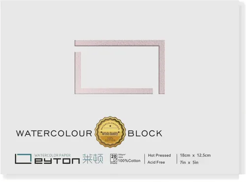 Bloque de papel para acuarela 100% de algodón sin deformación - 20 hojas de 160 lb/350 gsm de papel prensado en caliente para suministros de arte en