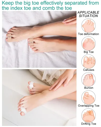 Miniatura 3 de 4 separadores de dedos correctores de juanetes para mujeres y hombres, espaciadores de gel para dedos grandes con 2 bucles para pies, alisador