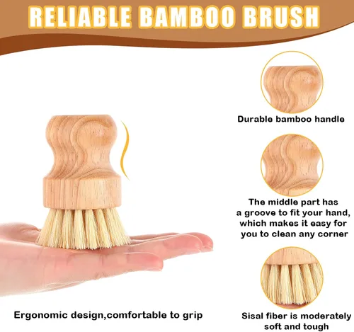 Miniatura 5 de Nuenen 12 paquetes de cepillos de bambú para lavar platos, juego de estropajos de madera para la cocina con cerdas naturales de sisal para ollas