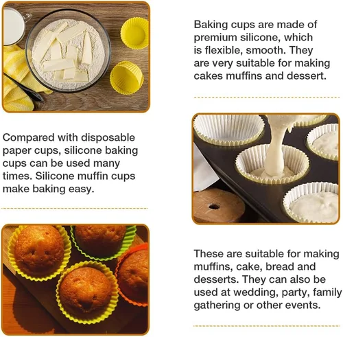 Miniatura 5 de Paquete de 12 tazas de silicona extra grandes para hornear cupcakes, forros para magdalenas y muffins de 3.54 pulgadas, tazas de silicona