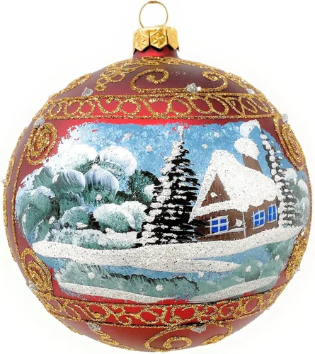 Miniatura 73 de Adorno navideño de capilla azul con soporte, bola de vidrio soplado polaco pintada a mano, bola extra grande de 8 pulgadas/200mm, adorno de fe eterna