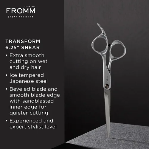Miniatura 2 de Fromm Tijeras de corte de cabello extra suaves de 6.25 pulgadas para cabello húmedo y seco en acero japonés plateado mate con hoja biselada