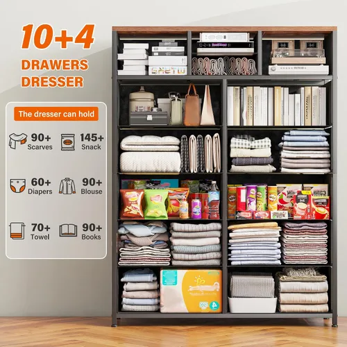 Miniatura 3 de EnHomee Cómodas altas para dormitorio con cajón, cómodas para dormitorio, cómodas de tela y cómodas para sala de estar, parte superior de madera