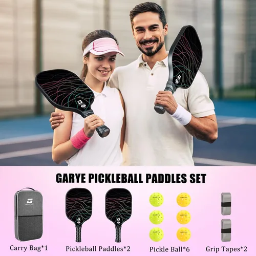 Miniatura 6 de GARYE Juego de 2 palas de pickleball aprobadas por USAPA, juego de pickleball de fibra de carbono, raquetas ligeras de pickleball, paquete de 2