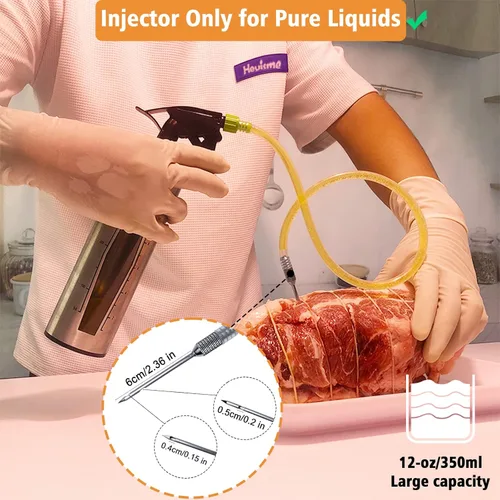 Miniatura 2 de Botella de spray para barbacoa e inyector de marinada para ahumado, botella pulverizadora de grado alimenticio 3 en 1 mejorada para ahumador