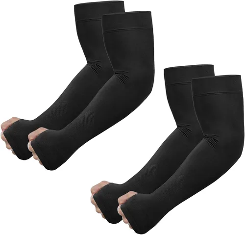 Miniatura 13 de Newbyinn Mangas de protección solar UV con orificio para el pulgar para hombres, mujeres y jóvenes, manga refrescante para cubrir tatuajes, 2 Pares