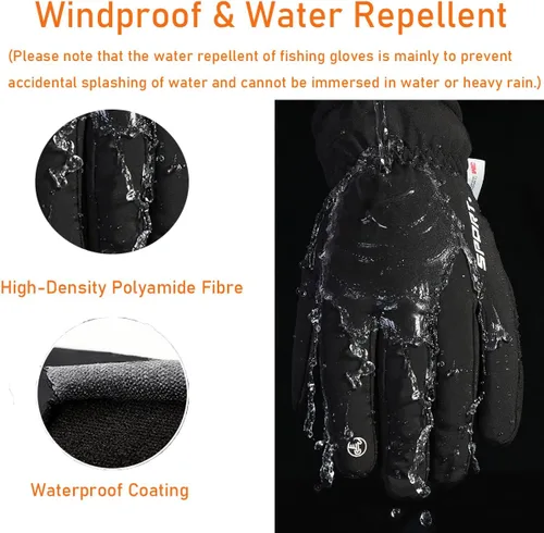 Miniatura 5 de LJCUTE Winter Fingerless Fishing Gloves for Men Women, Water Repellent & Windproof Cold Weather Touchscreen Snow & Ski Gloves for Motorcycle Skiing