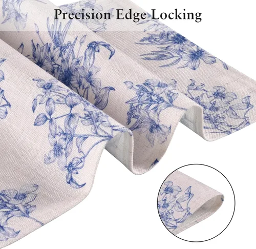 Miniatura 7 de LilyCat Manteles de tela de lino con estampado floral azul, manteles impermeables y duraderos de estilo bohemio para mesa de comedor, juego de 4