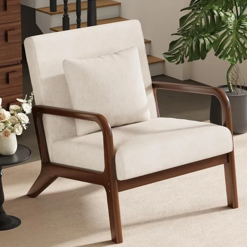 Miniatura 18 de ELUCHANG Silla decorativa moderna de mediados de siglo con almohada lumbar, sillón tapizado, tela de lino, cómoda silla auxiliar de lectura