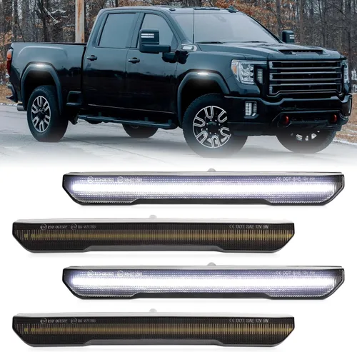 Miniatura 9 de Luces LED de marcador lateral blanco secuencial dinámico para camioneta GMC Sierra 2500HD 3500HD 2020 2021 2022 2023 2024, lámpara reflector