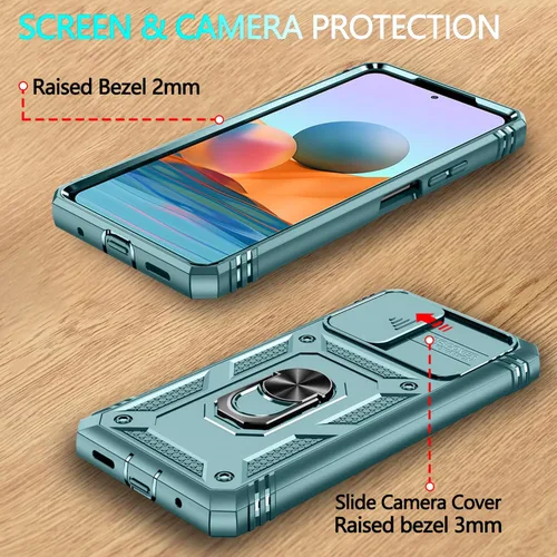 Miniatura 7 de Funda Xiaomi Redmi Note 10 Pro/Pro MAX con 3 protectores de pantalla de vidrio templado, soporte de anillo incorporado + cubierta de cámara, Verde