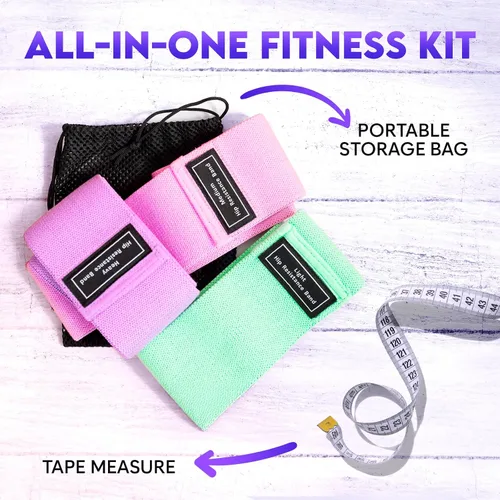 Miniatura 7 de Bandas anchas de resistencia de tela para entrenar 3 bandas antideslizantes de nivel de fuerza para mujeres y hombres Viene con una bolsa y Rosa