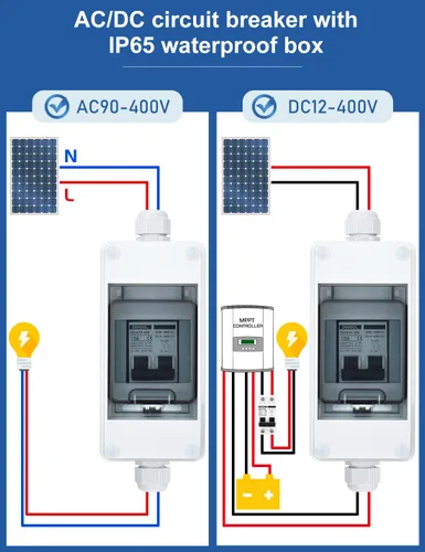 Miniatura 6 de DIHOOL Disyuntor miniatura de CA CC con caja DIN IP65, 15 amperios de doble polo 12V-400V, no polarizado, interruptor de desconexión del panel