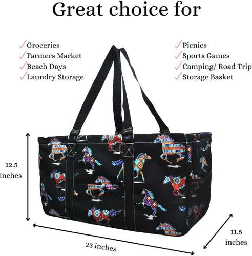 Miniatura 314 de NGIL Bolsa de comestibles reutilizable extra grande plegable de gran tamaño para comestibles, almacenamiento, picnic, playa, Bronco-negro occidental