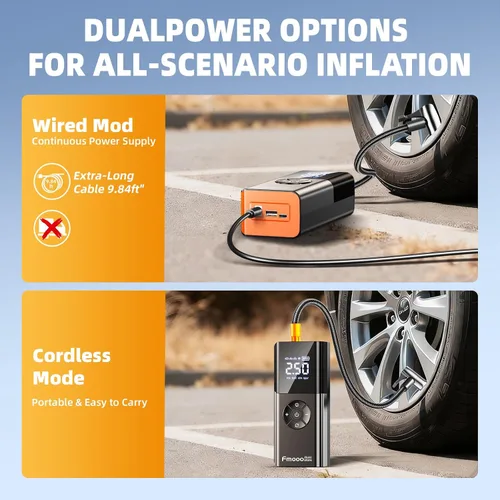 Miniatura 5 de Inflador de neumáticos, compresor de aire portátil, 160 PSI de potencia dual 6000 mAh, bomba de aire inalámbrica con indicador digital, luz LED